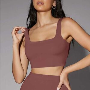 Two Piece Set | Cropped Tank & Biker Shorts | “Redwood” Color | S Top XS Bottoms